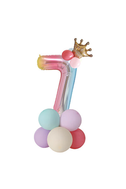 Mirific Party Set de 14 baloane petrecere, folie metalică curcubeu, 80x40x25x15 cm, cifră 7