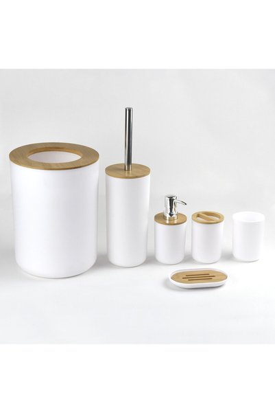 Avex Set Elegant pentru baie format din 6 piese, ABS + lemn, culoare alb/maro