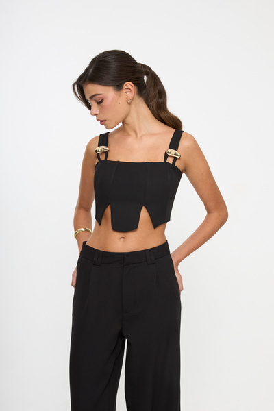 Tt Line Gold Tokalı Balenli Asimetrik Crop Top