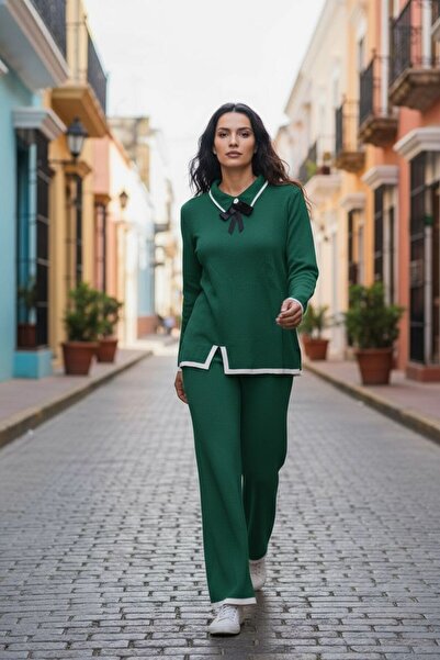 Intisimo Set tricotaje pentru femei, două piese, fundă decorativă, verde