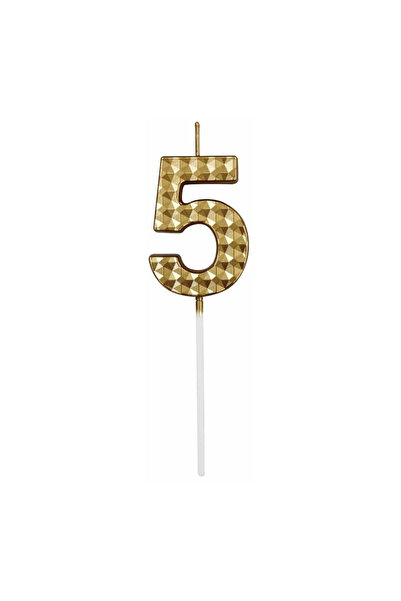 Mirific Party Metallic gold cake candle, 5.5 cm, number 5