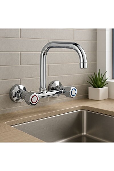 Viosa Duvardan Köşe Borulu Klasik Eviye Bataryası 5 Yıl Garantili Musluk