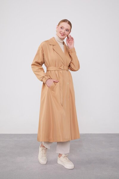 Levidor Camel Sleeve Rubber Detail Trench Coat