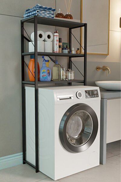 steel desing Çamaşır Makinesi Üstü Banyo Rafı – 3 Katlı Metal Gövdeli Düzenle...