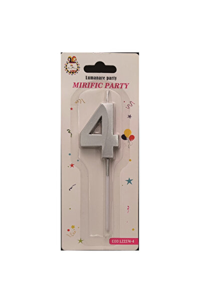 Mirific Party Cake candle, metallic silver color, 5 cm, number 4