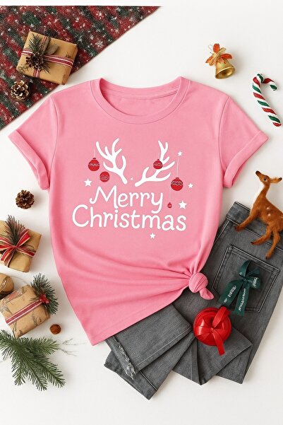 OVER HEAD Καλά Χριστούγεννα με στάμπα ελαφιού, μπλουζάκι με λαιμόκοψη, κοντομάνικο