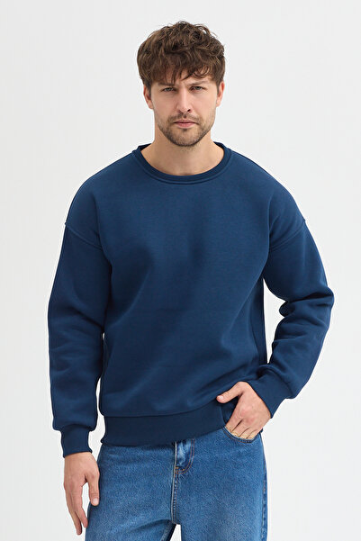 Sparrow Erkek Oversize Sweatshirt Pamuklu Bisiklet Yaka 3 İplik Basic