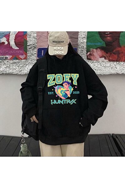 Minga London Φούτερ Unisex Style Huntrx Zoey Colorful με τύπωμα Μαύρο oversized