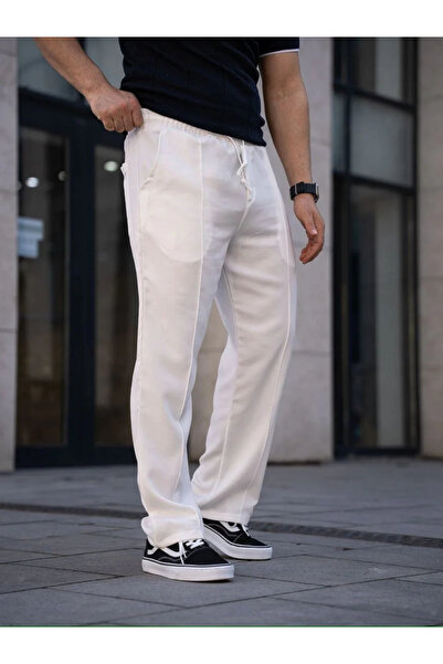 MODA Men's Linen Pocketed Stitched Jogger Buggy Pants Comfortable Fit - White