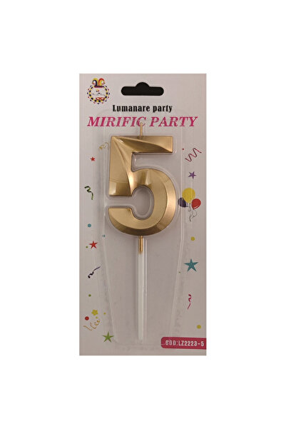 Mirific Party Cake candle, metallic gold color, 7 cm, number 5