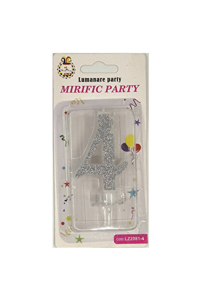 Mirific Party Silver glitter cake candle, 6 cm, number 4