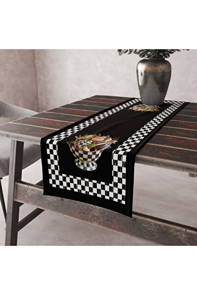 Alkan Homes Black Background Plaid Pattern Stain Resistant Fabric Stitched Ed...