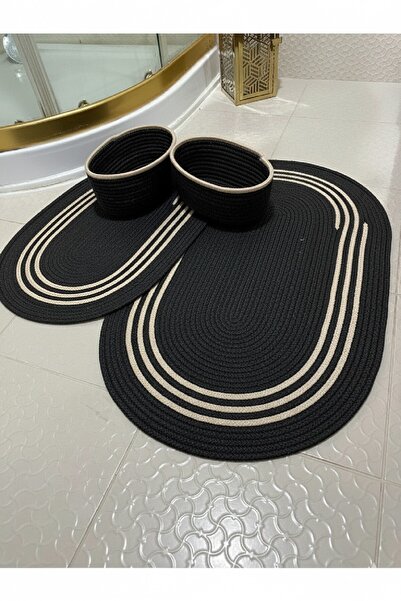 GNG Home Tekstil Jută, paie, set covoraș de baie, set coș de baie, set vas de...