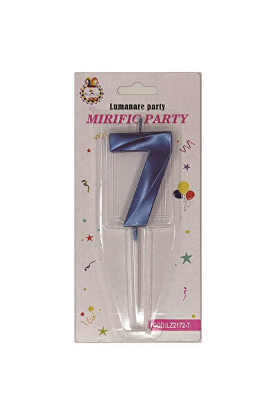 Mirific Party Cake candle, metallic blue, 7 cm, number 7