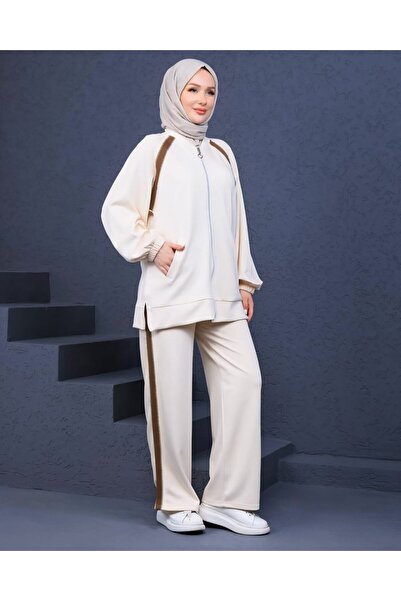 Şule Giyim Şerit Detay Fermuarlı İkili Takım