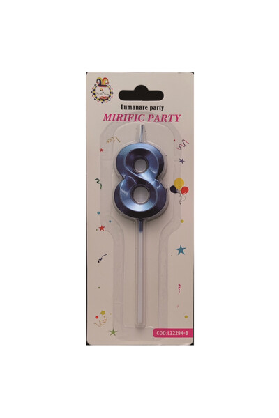 Mirific Party Cake candle, metallic blue, 5 cm, number 8
