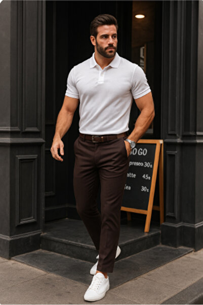 Lady Moss Men's Straight Cut Ankle Length Fabric Trousers