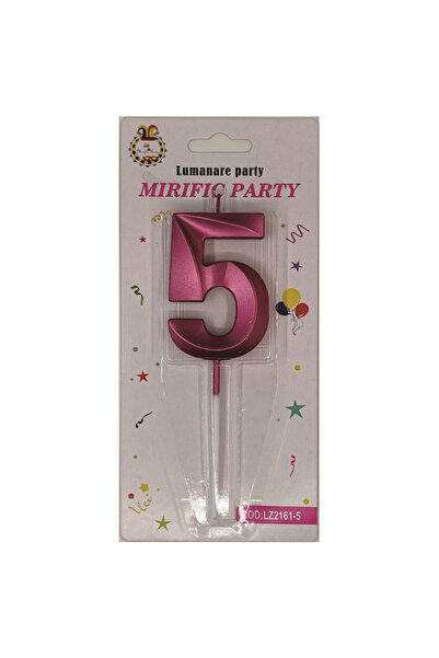 Mirific Party Cake candle, metallic pink, 7 cm, number 5