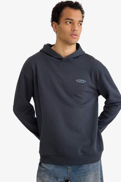 DeFacto Boxy Fit Hooded Back Printed Sweatshirt F2109Ax25Au