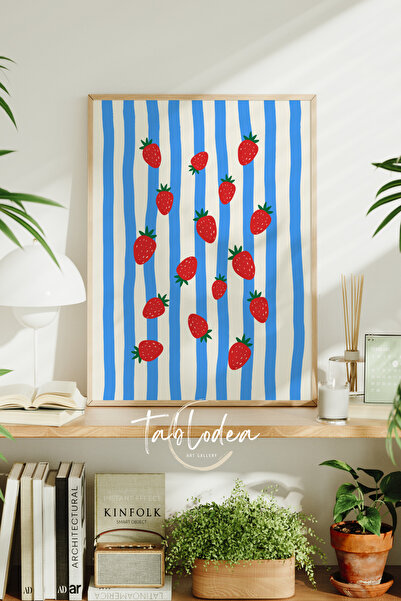 tablodea Minimalist Çilek Desenli Mutfak Dekoru Çerçeveli Poster Tablo -Pinte...