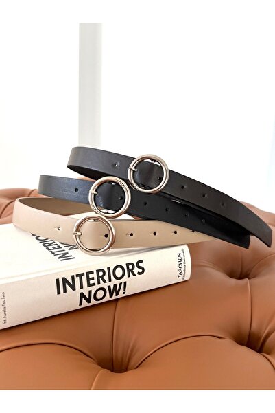 coaksco Women's Minimal Ring Silver Buckle 3-Piece Set Belt