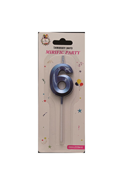 Mirific Party Metallic blue cake candle, 5 cm, number 6