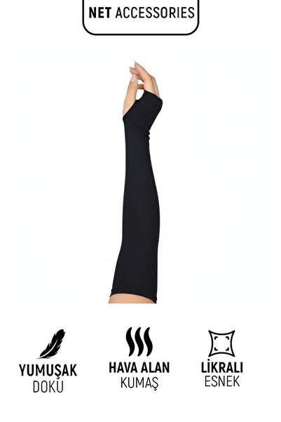 Net Tekstil Black Finger-Looped Women's Oversleeves Stretch Fabric Combed Cotton Hijab Prayer Dress