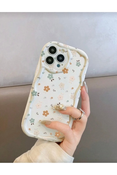 MİRAZ TASARIM iPhone 15 Pro Ecru Flower Patterned Case