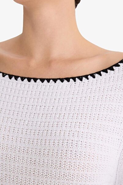 DeFacto Regular Fit Boat Neck Lace-Like Knit Knitwear Sweater G3316Ax25Au