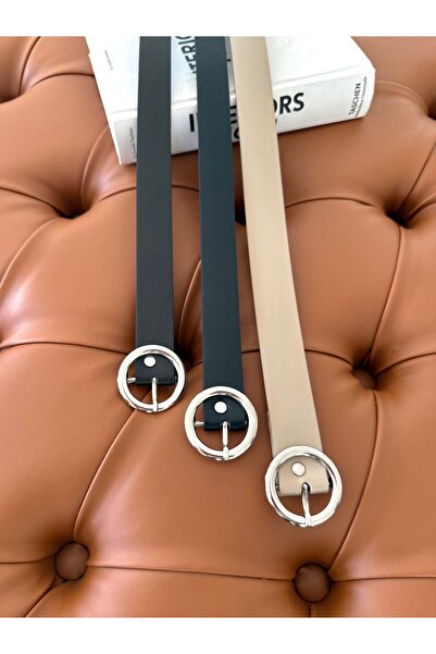 coaksco Women's Minimal Ring Silver Buckle 3-Piece Set Belt