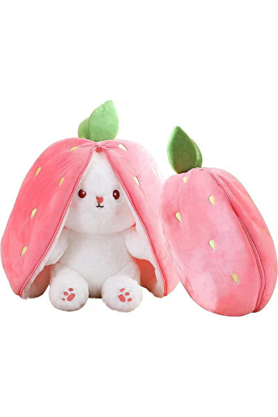 Stuniko Strawberry Bunny Plush Toy, Soft and Fluffy, Pink and White, 35 cm, 3 years+