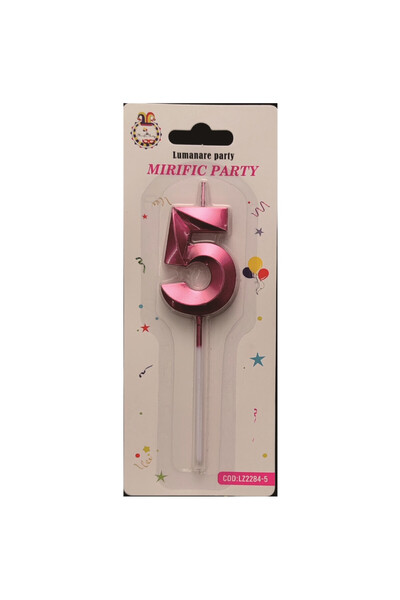 Mirific Party Cake candle, metallic pink, 5 cm, number 5