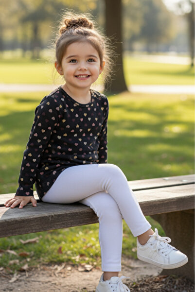 Leydukids UZUN KOLLU KIZ ÇOZUK KALP BASKILI TSHİRT