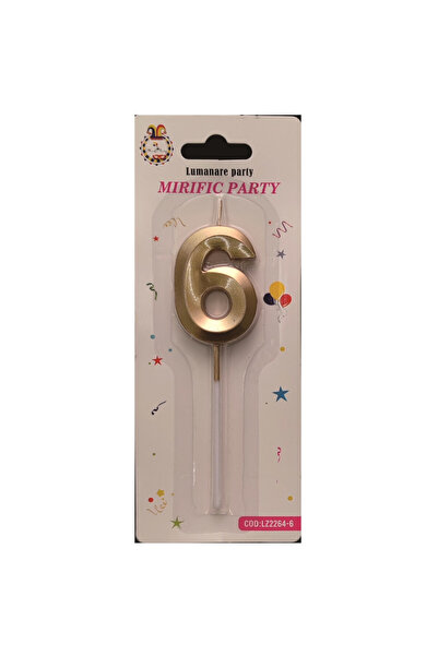 Mirific Party Cake candle, metallic gold, 5 cm, number 6