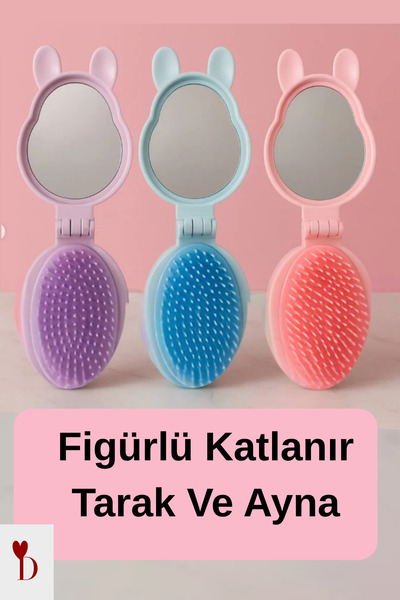 Dami Beauty Mini Figürlü Katlanabilir Cep Tarağı ve Ayna Seti | Çanta Boyu