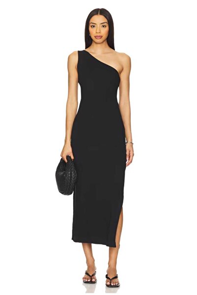 AFR CLOTHES Γυναικείο φόρεμα με διπλό στρώμα, με έναν ώμο και σχισμή