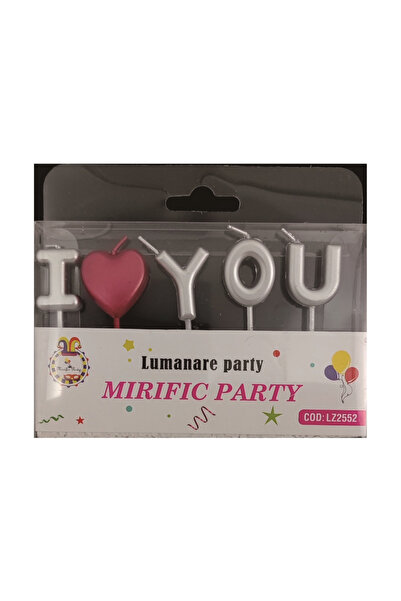 Mirific Party Cake candle, silver and red, 5 cm, "I love you"