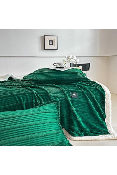 JOJO HOME Κουβέρτα Cocolino με χοντρό γούνινο ύφασμα Premium 200x230cm + 2 μαξιλαροθήκες 50x70cm, σμαραγδί