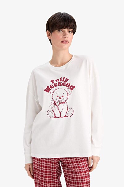 DeFacto Regular Fit Crew Neck Printed Long Sleeve Pajama Top-Fall in Love G3351Ax25Au