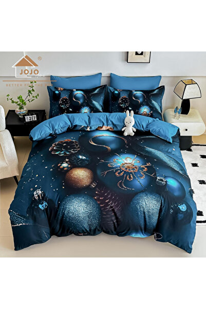 FIONNA.RO Finet Bed Linen 6 Pieces With Elastic 5D Christmas Pattern - Blue Globes