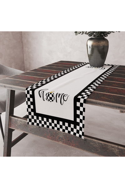 Alkan Homes Ekose Desenli Leke Tutmaz Kumaş Kenarları Dikişli Dekoratif Masa ...