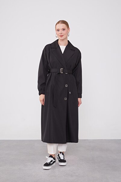 Levidor Black Sleeve Rubber Detail Trench Coat