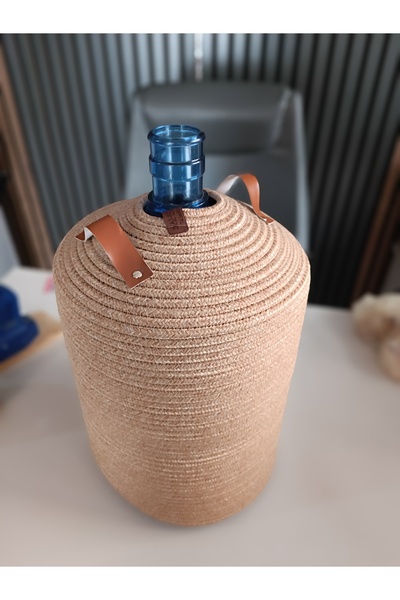 Ahs Tasarım Natural and Stylish Water Bottle Cover - Cover with Leather Handle and Wicker Rope Coating