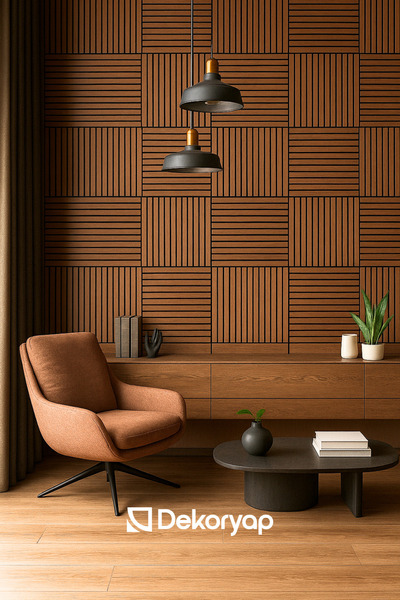 DEKORYAP Akustik Duvar Paneli 60 x 60 CM Kare MDF Çıtalı 800 GR Keçe