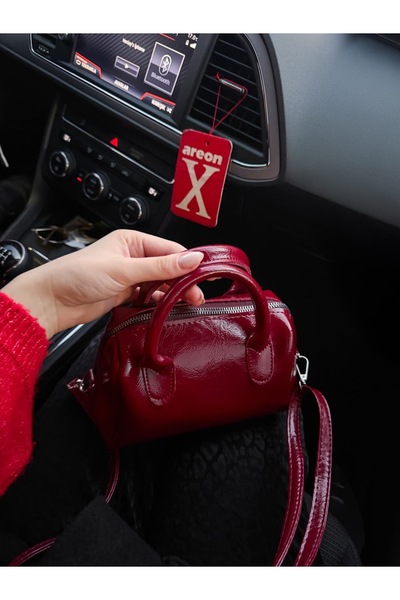 LİZZY BAG Red Faux Leather Wrinkled Fabric Single Compartment Zippered Adjustable Strap Hand Shoulder Bag