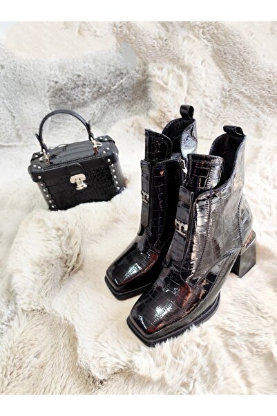 Of&Off Women's Croco Pattern Patent Leather Imported Boots