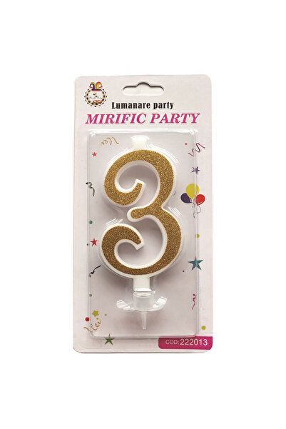 Mirific Party Cake candle, gold with glitter, 10.5 cm, number 3