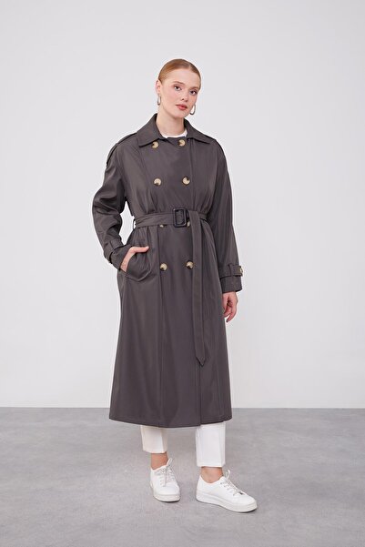 Levidor Anthracite Trench Coat with Button Closure