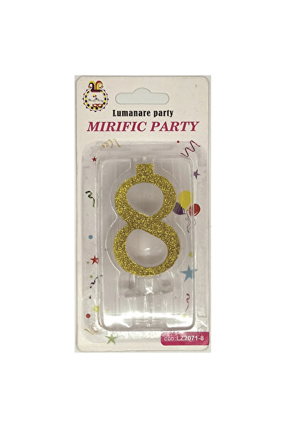 Mirific Party Gold glitter cake candle, 6 cm, number 8