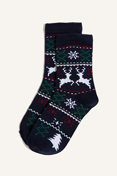 DeFacto Girl's Christmas Themed 2-Piece Cotton Long Socks G3870A8Ns